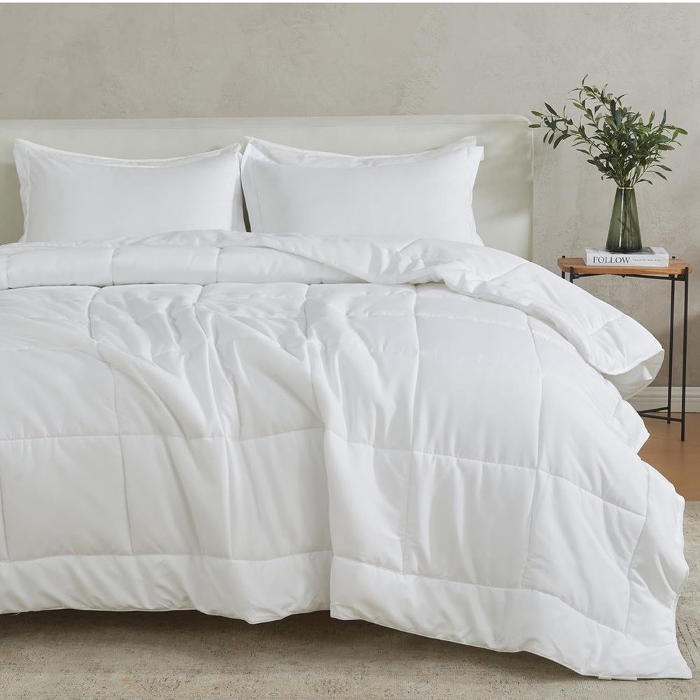 Twin Comforter White Down Alternative Dorm College Reversible 2 Piece Bedding OW